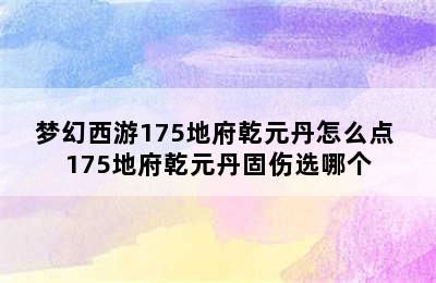 梦幻西游175地府乾元丹怎么点 175地府乾元丹固伤选哪个